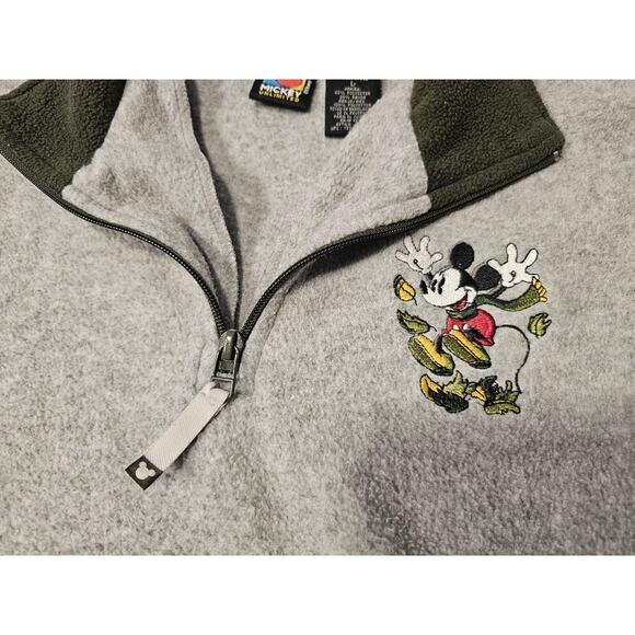 Vintage Mickey Mouse Disney Fleece Pullover 1/4 Zip Pocket Mens Large Embroidery - Picture 3 of 7